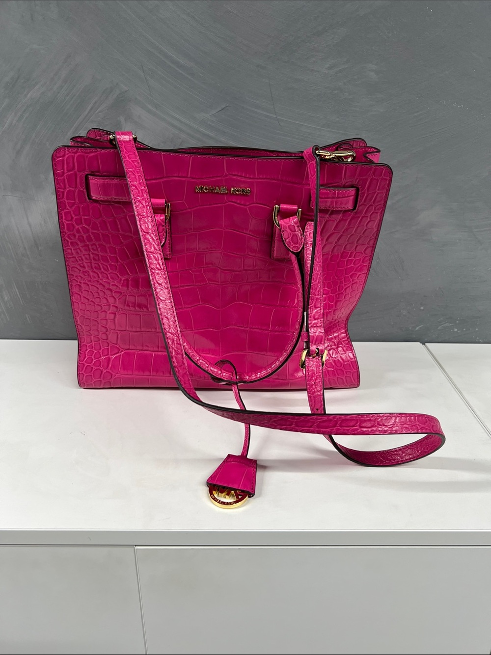 Michael Kors Fuchsia Croc-Embossed Tote